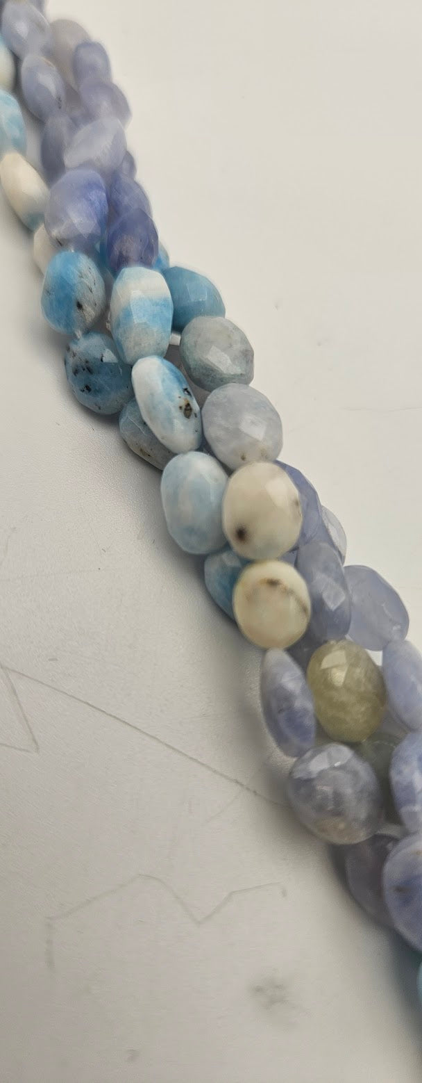 Larimar and Blue Lace Agate Oval Faceted Coin Strand.