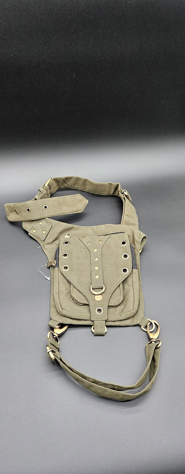 Leg Belt Fanny Pack Green with Buckle.