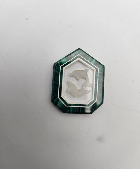 Malachite and Quartz Dolphin Carving.