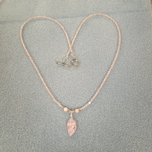 Morganite Carved Wing & Rose Quartz With Sterling Silver Necklace.