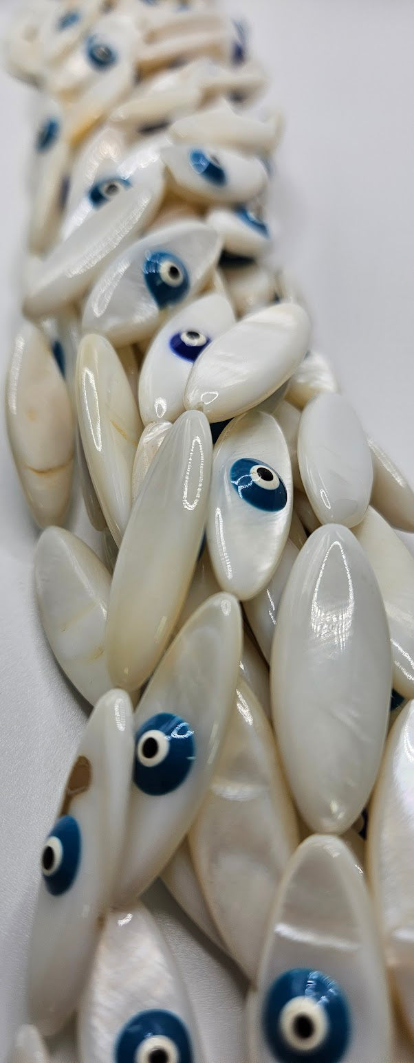 Mother of Pearl Evil Eye Glass Bead Strand.