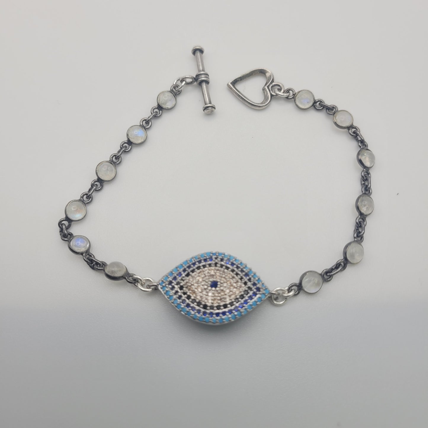 Pave Evil Eye And Moonstone Bracelet.