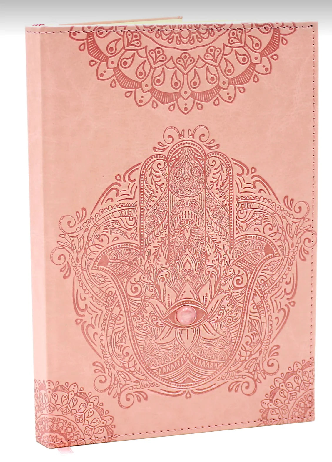 Pink Hamsa Journal With Rose Quartz.