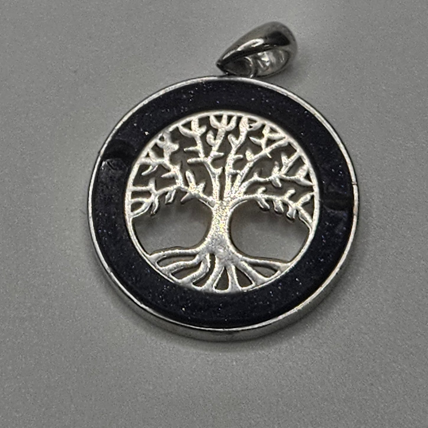 Purple Goldstone Round Tree of Life Pendant.