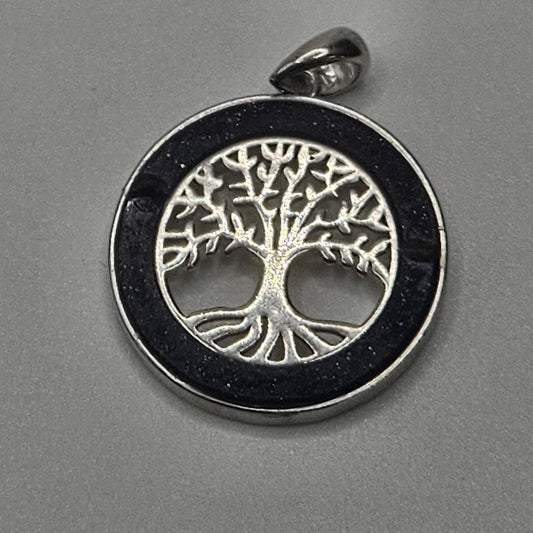 Purple Goldstone Round Tree of Life Pendant.