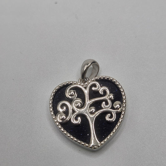 Purple Goldstone Tree of Life in Heart Pendant.