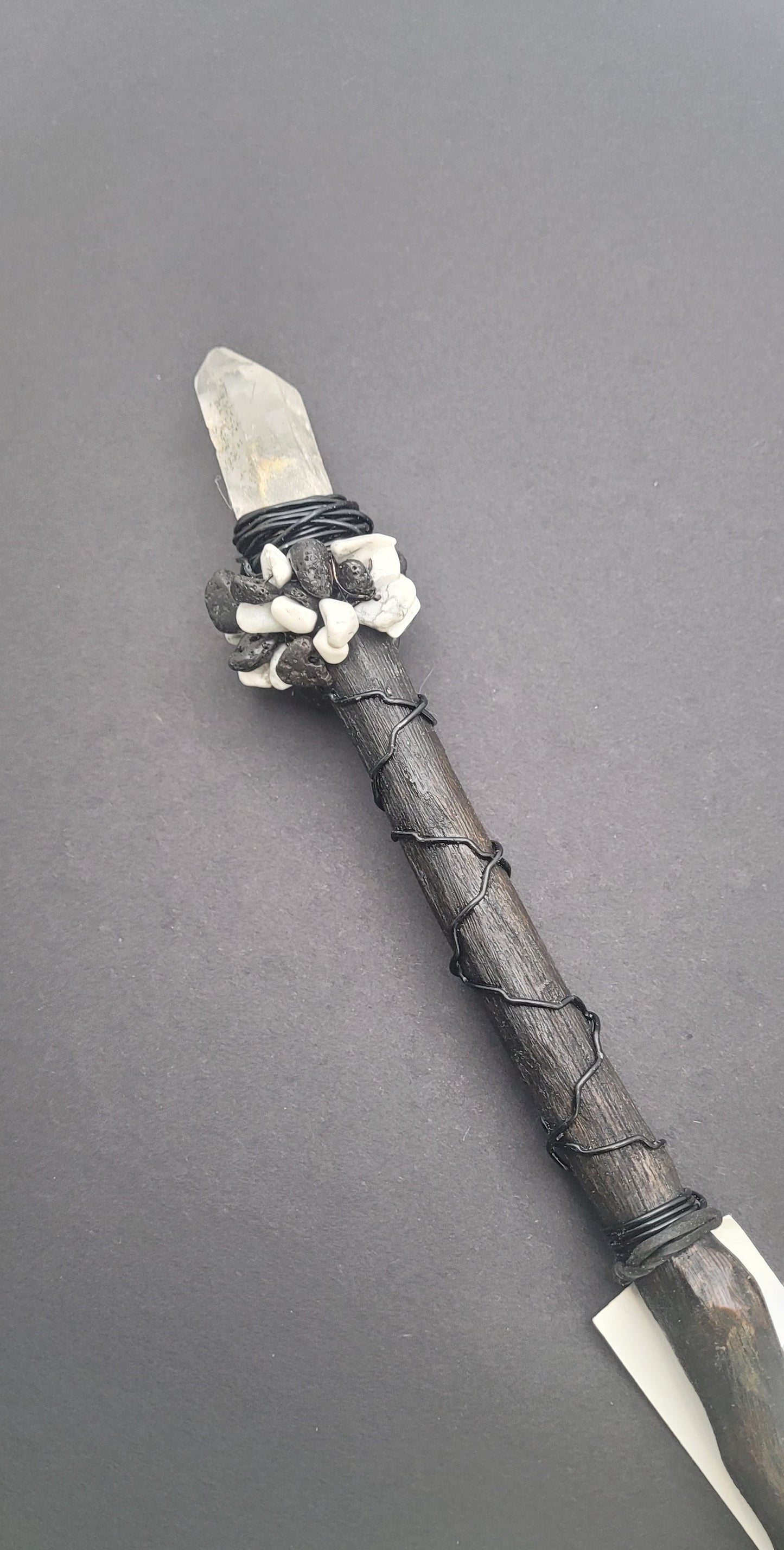 Handmade Quartz, Lava Stone, and Howlite Wand.