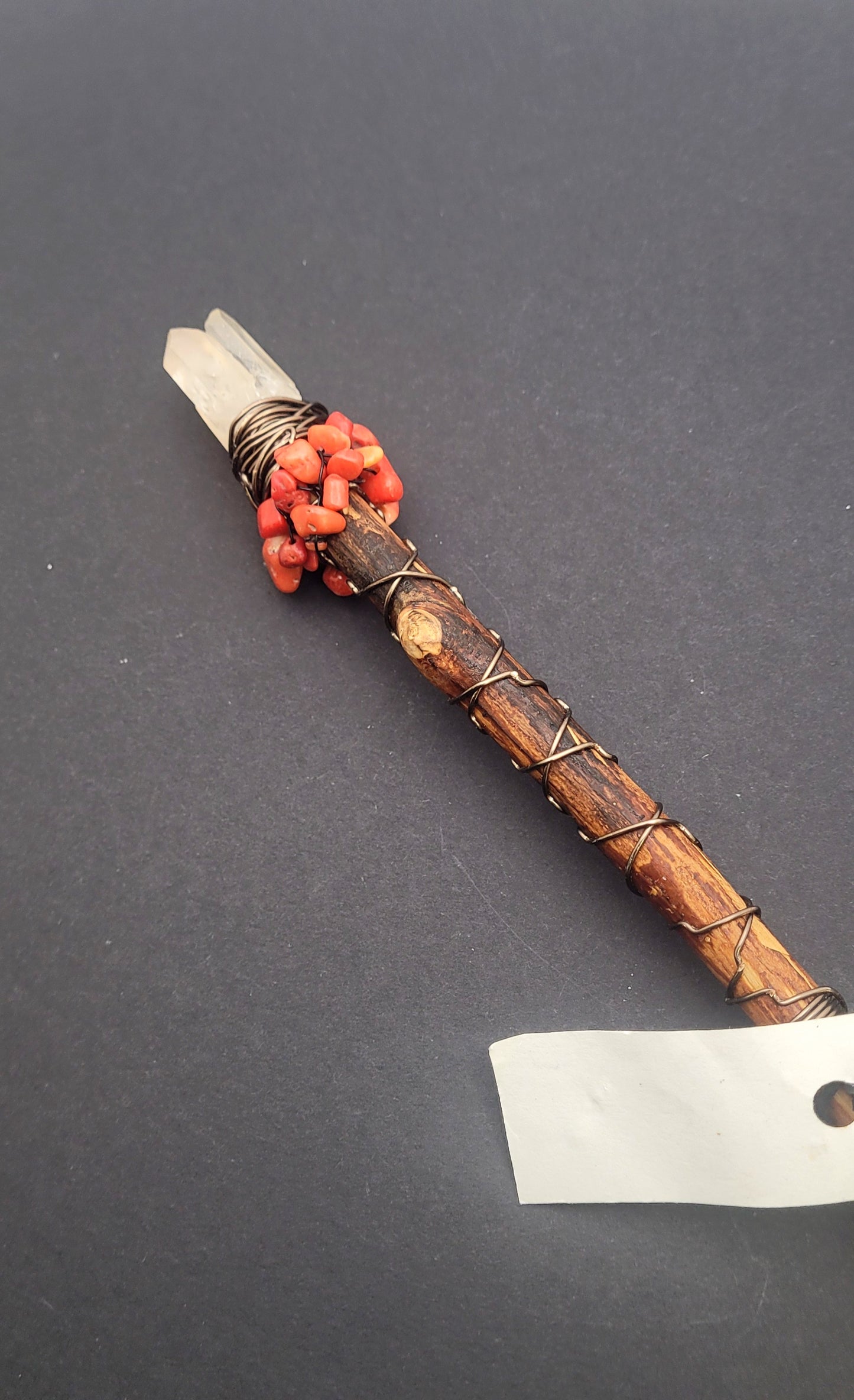 Handmade Quartz With Red Coral Wand.