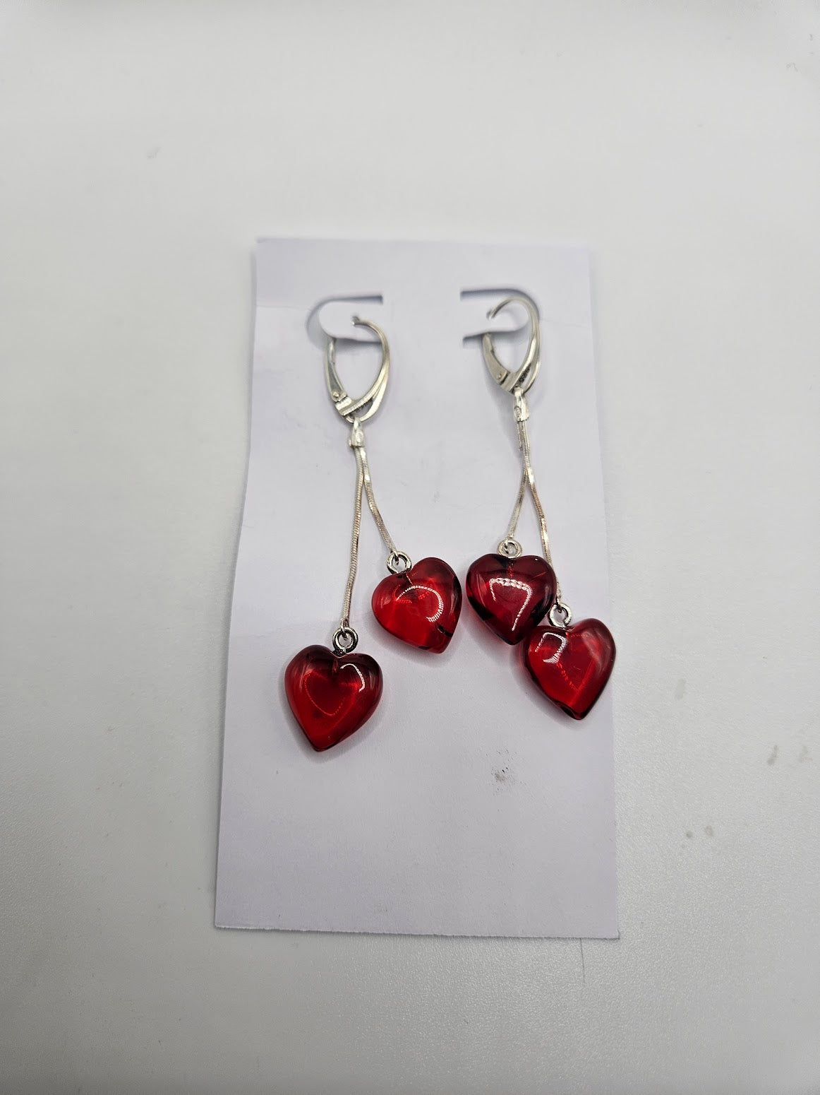 Red Amber Heart earrings.