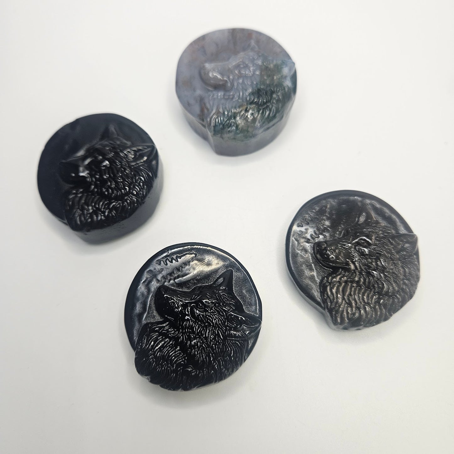 Round Wolf head Gemstone Carving.