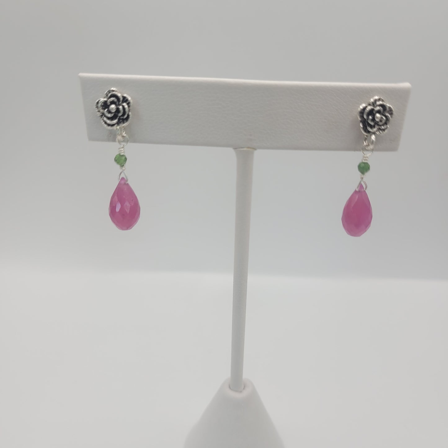 Sterling Silver Ruby Flower Earrings.