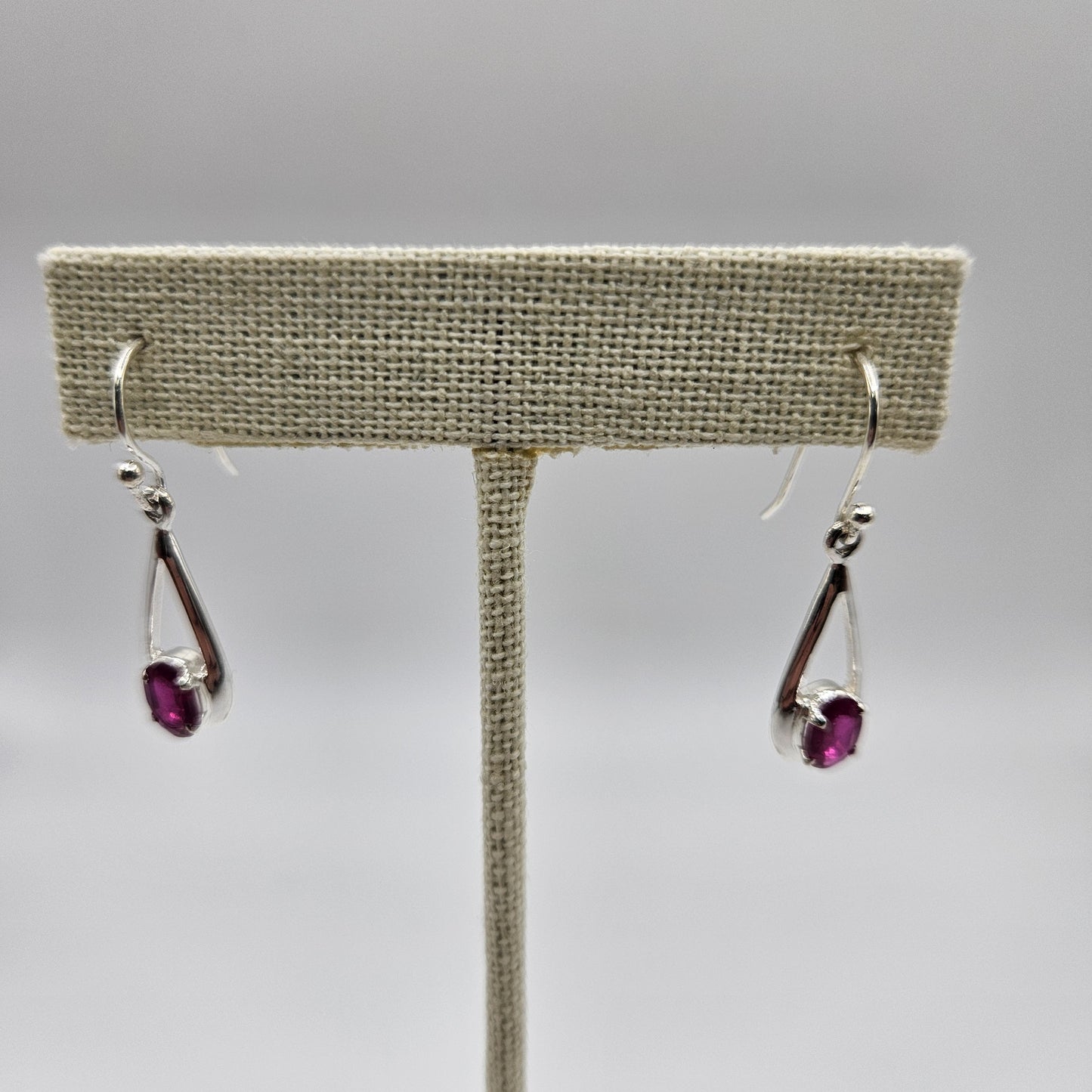 Ruby Sterling Silver Long Teardrop Faceted Dangle Earrings.