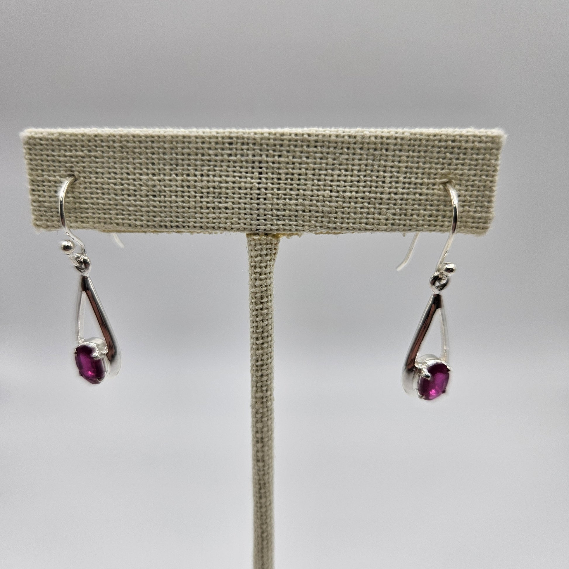 Ruby Sterling Silver Long Teardrop Faceted Dangle Earrings.