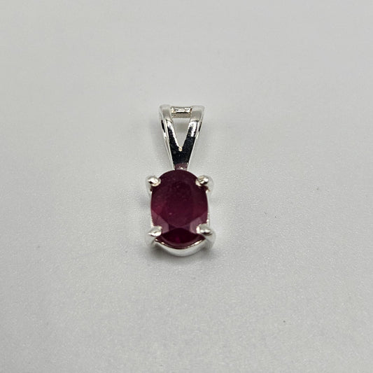 Ruby Sterling Silver Oval Faceted Pendant.