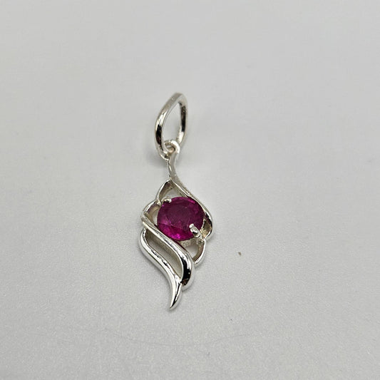 Ruby Sterling Silver Round Faceted Swirl Pendant.
