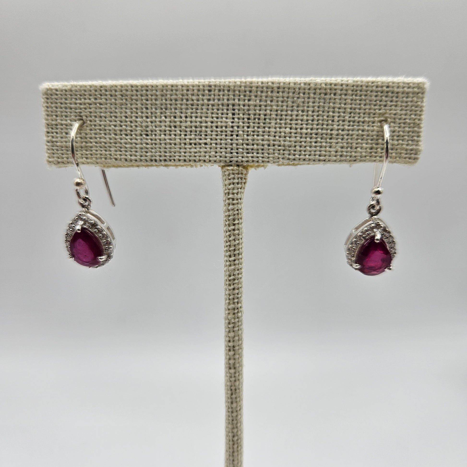 Ruby Sterling Silver Teardrop Faceted Dangle Earrings.