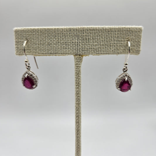 Ruby Sterling Silver Teardrop Faceted Dangle Earrings.