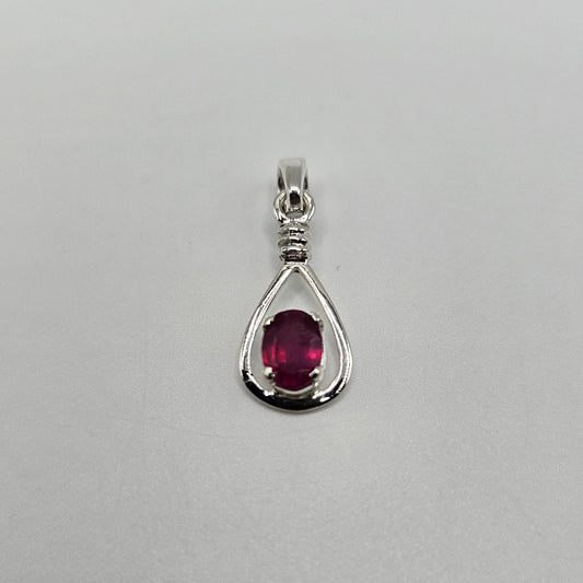 Ruby Sterling Silver Teardrop Faceted Pendant Teardrop.