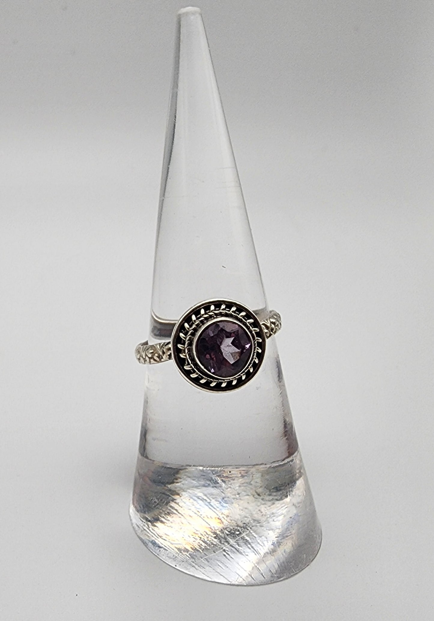 SS Amethyst/Aurora Quartz Round Ring