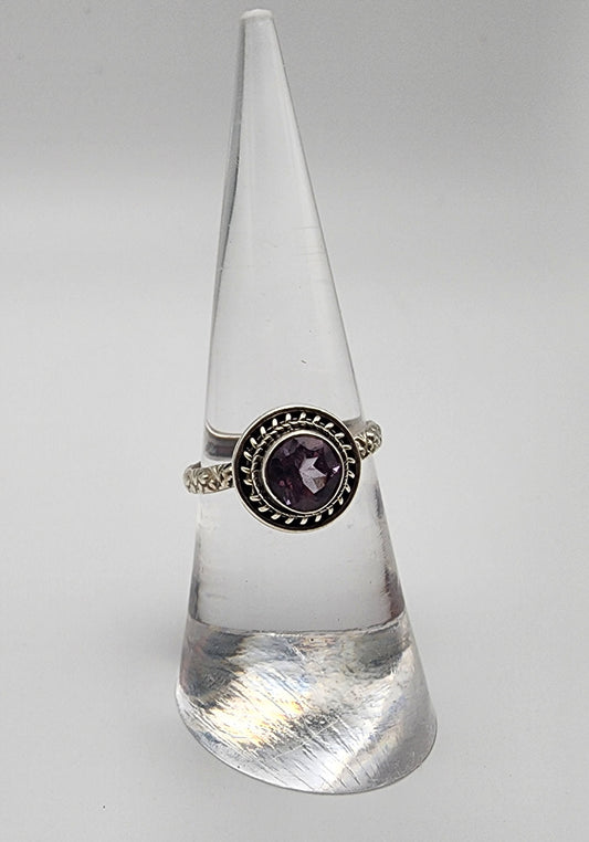 SS Amethyst/Aurora Quartz Round Ring