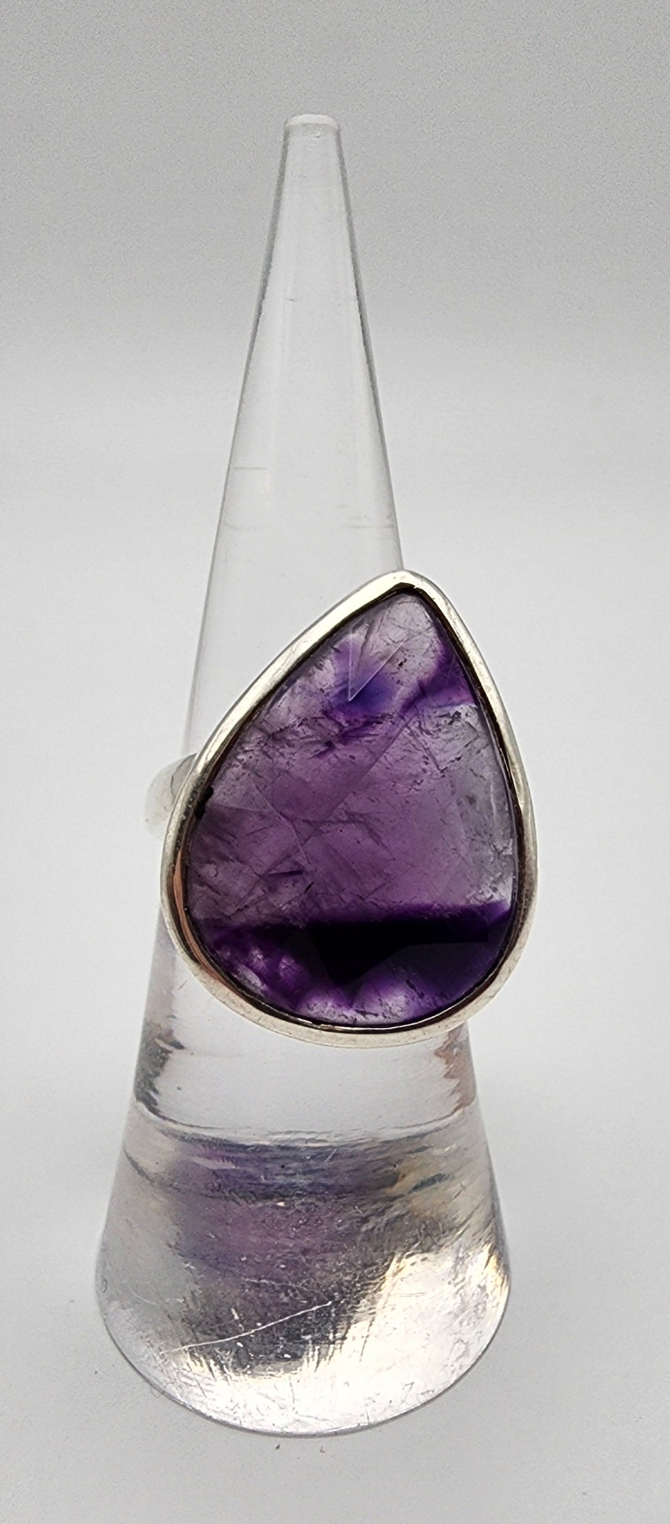 Sterling Silver Faceted Amethyst Teardrop Ring.