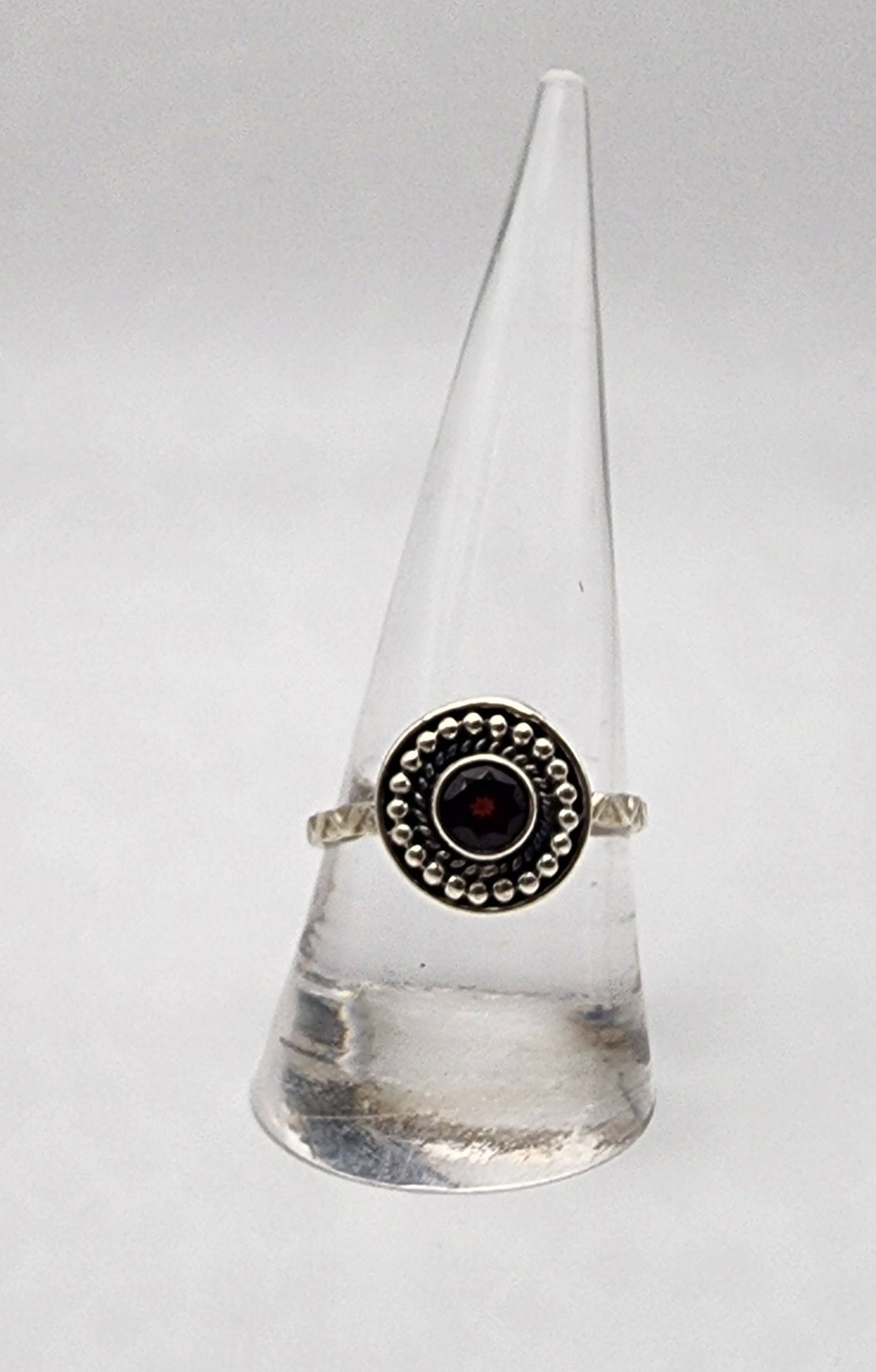 Serling Silver Round Garnet Ring.