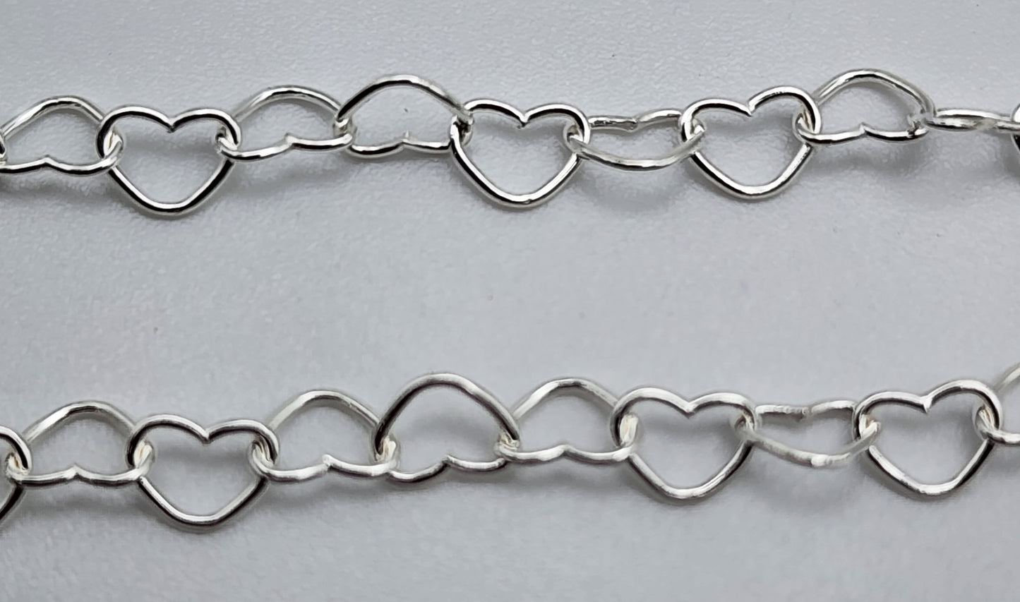 Sterling Silver Heart Chain 3mm Sold Per Foot.