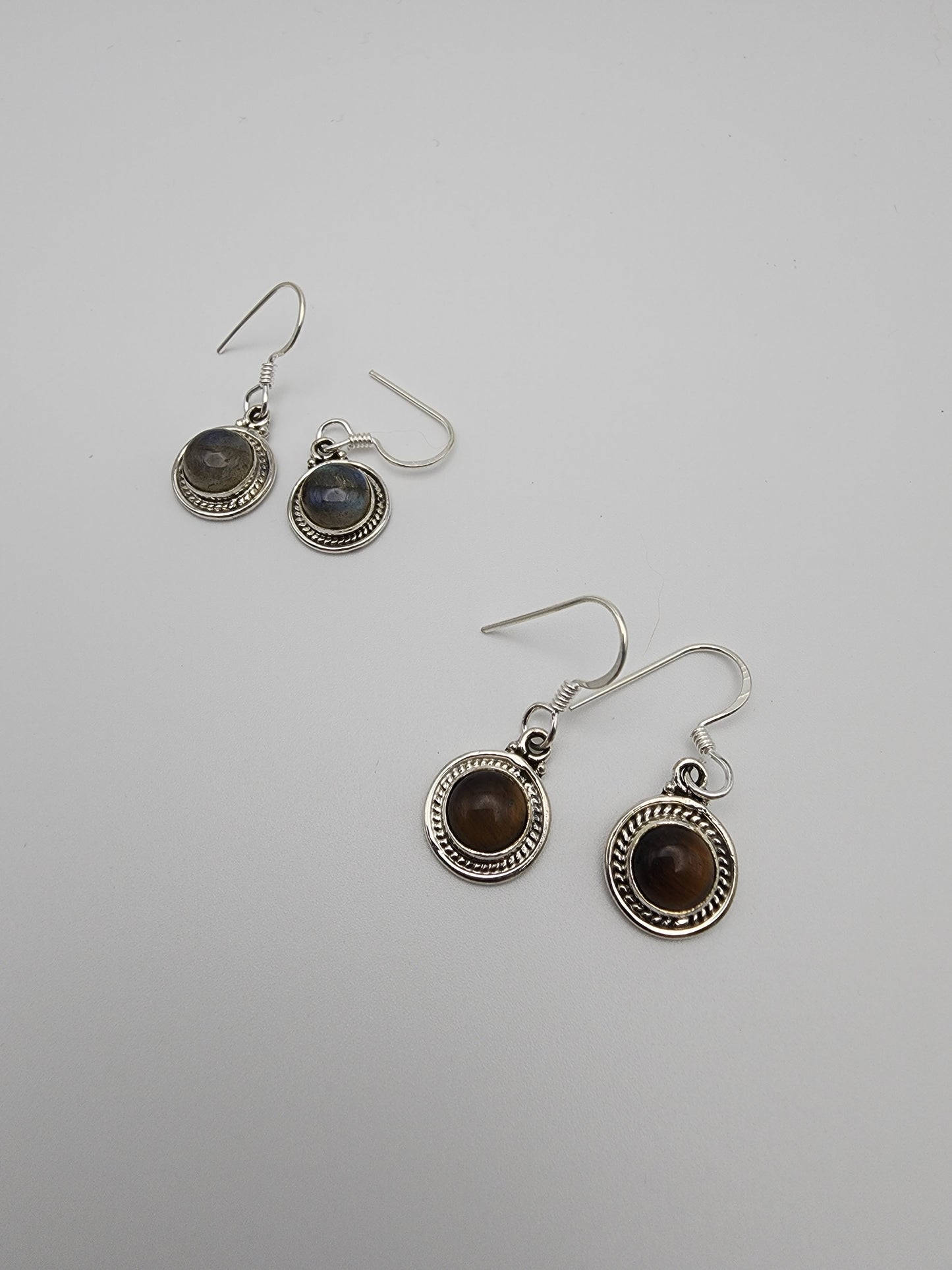 SS Round Bezel Set Earrings.