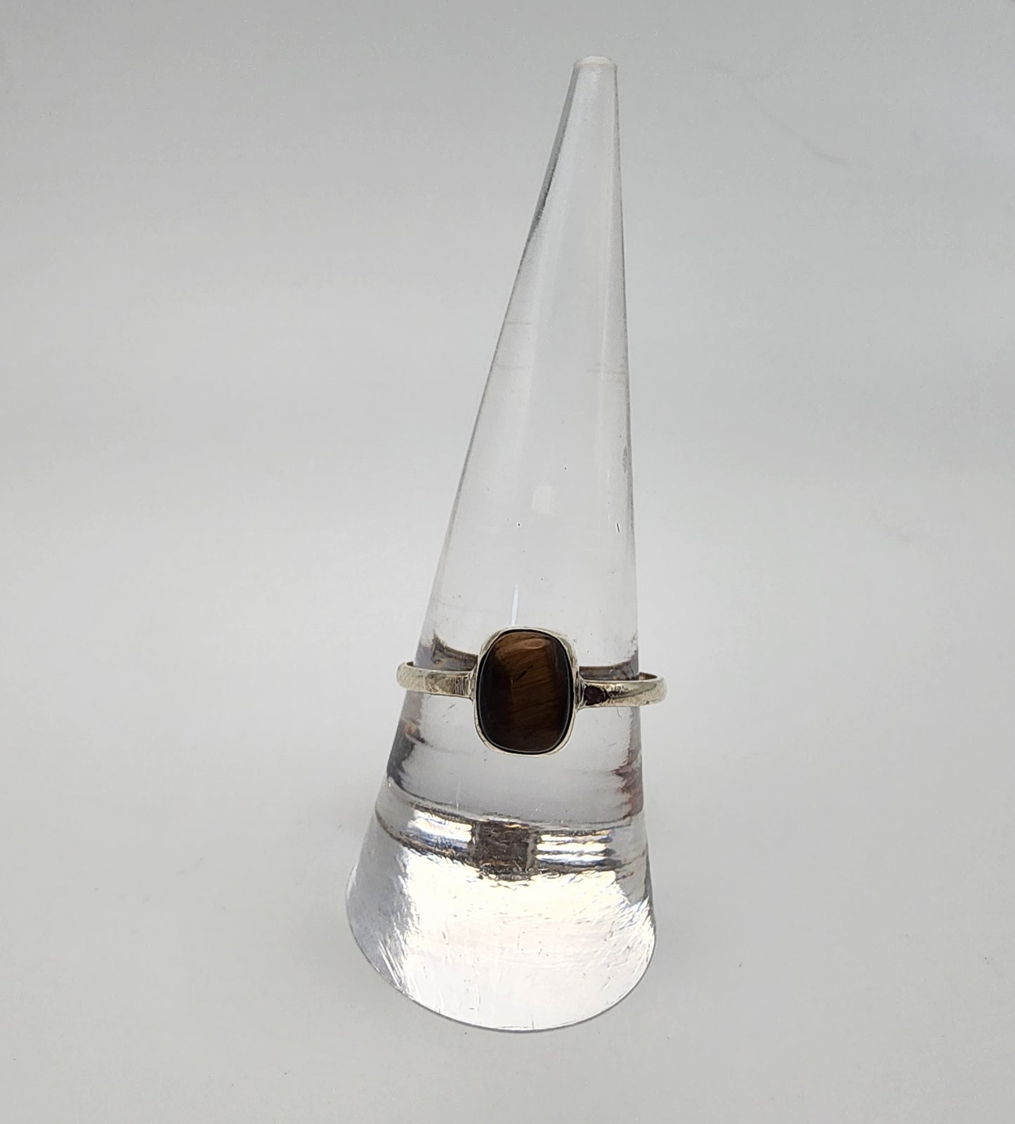 Sterling Silver Simple Ring Tiger's Eye Soft Rectangle Size 8.