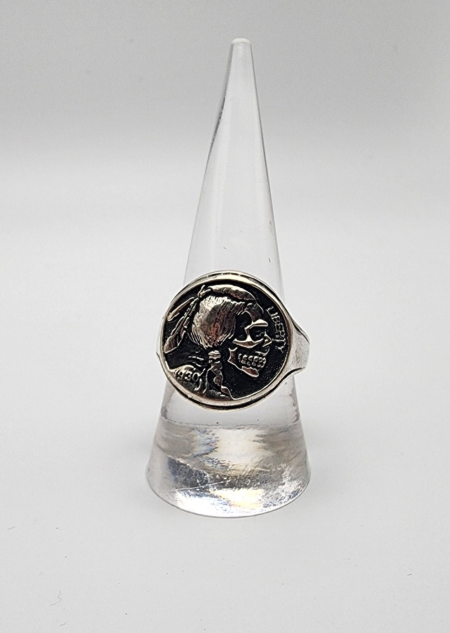 Sterling Silver Skull Coin Ring.