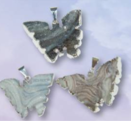 Silver Plated Agate Druzy Butterfly Pendant.
