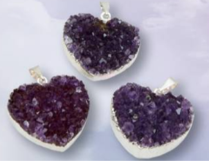 Silver Plated Amethyst Druzy Heart Pendant.
