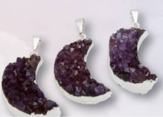 Silver Plated Amethyst Druzy Moon Pendant.