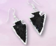 Silver Plated Raw Obsidian Arrowhead Earrings.
