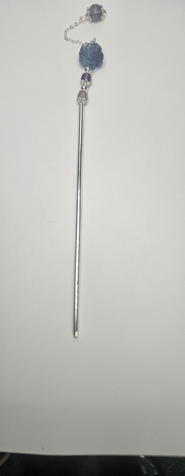 Silver Plated Flourite Hairpin.