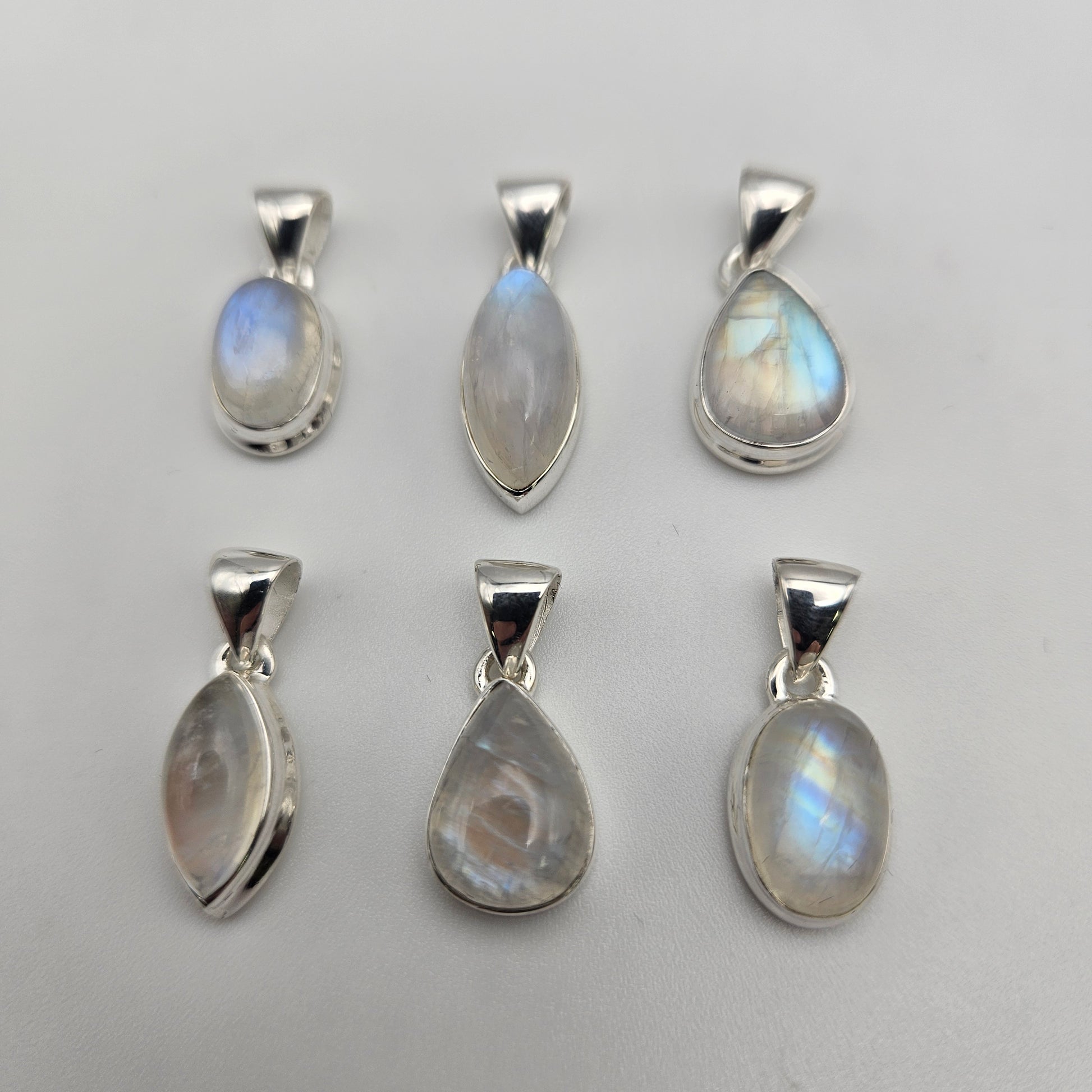 Small Sterling Silver Rainbow Moonstone Bezel Pendant.