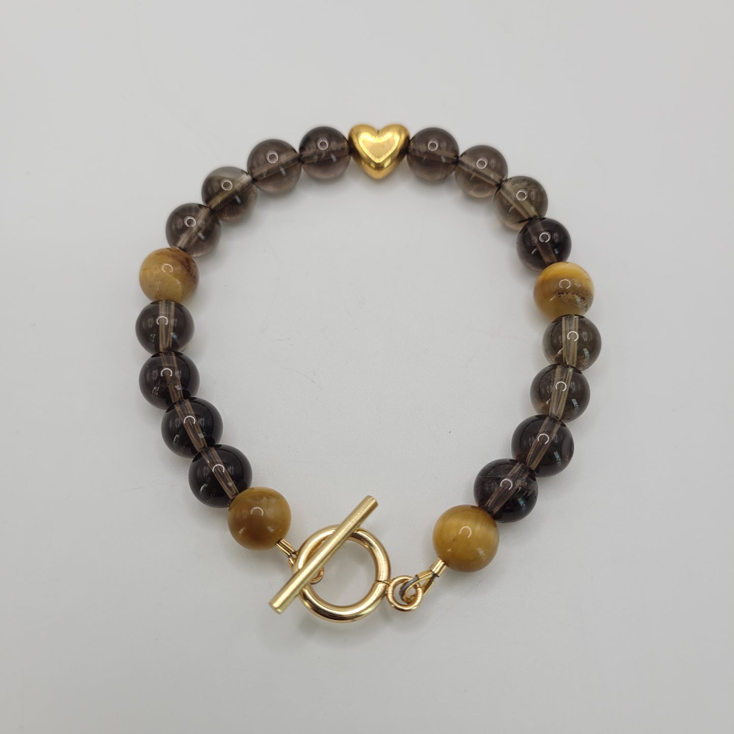 Smoky Quartz And Tiger's Eye Bracelet Kit With Gold Findings.
