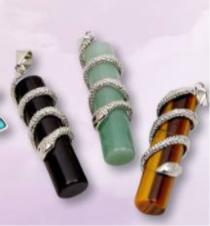 Snake On Gemstone Cylinder Pendant.