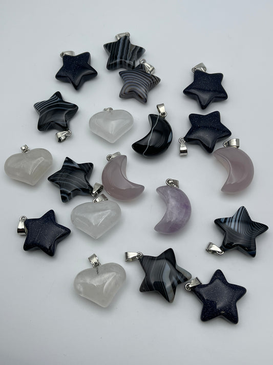 Star Moon Heart Gemstone Pendant.