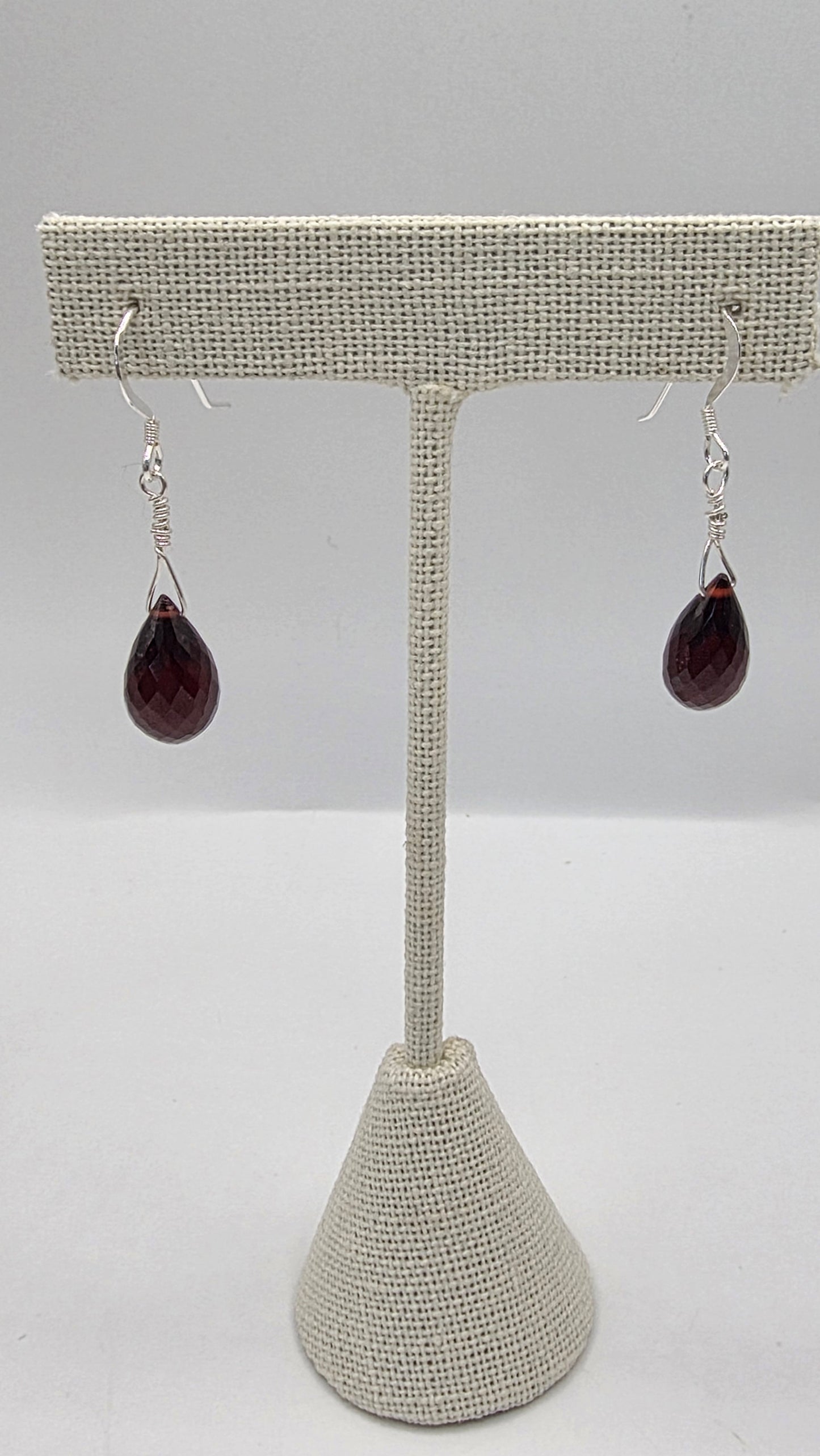 Sterling Earrings Garnet Wire Wrap Earrings.