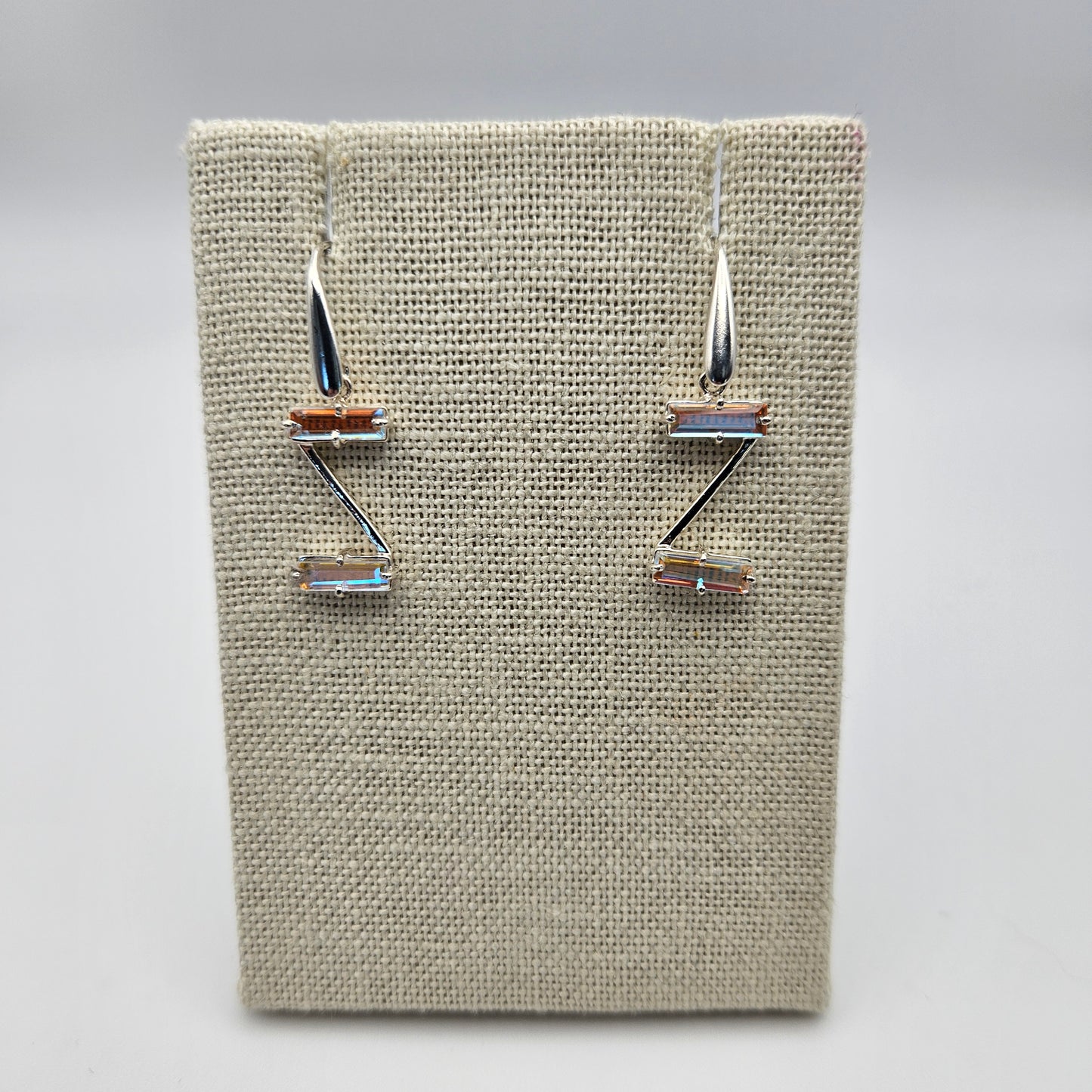 Sterling Silver AB Mystic Zig Zag Earrings 1.25 inch.