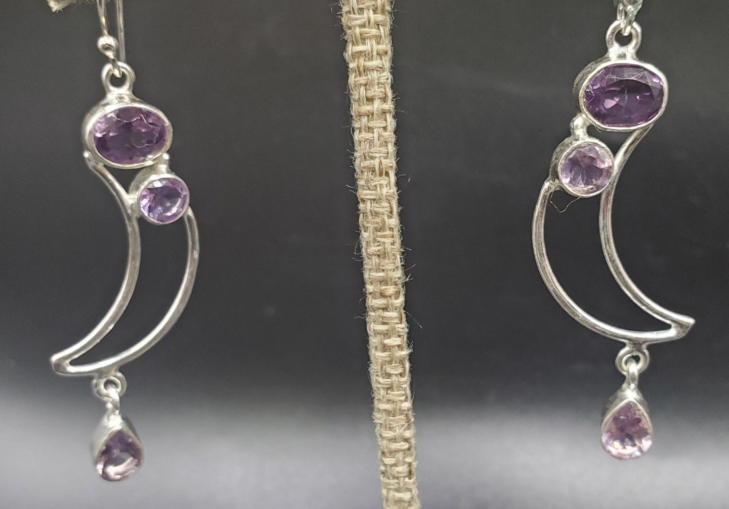 Sterling Silver Amethyst Moon Earrings.