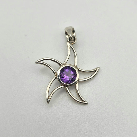 Sterling Silver Amethyst Star Pendant 1 inch.