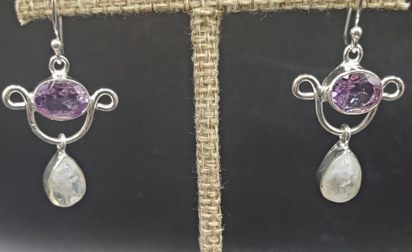 Sterling Silver Amethyst & Moonstone Earrings.