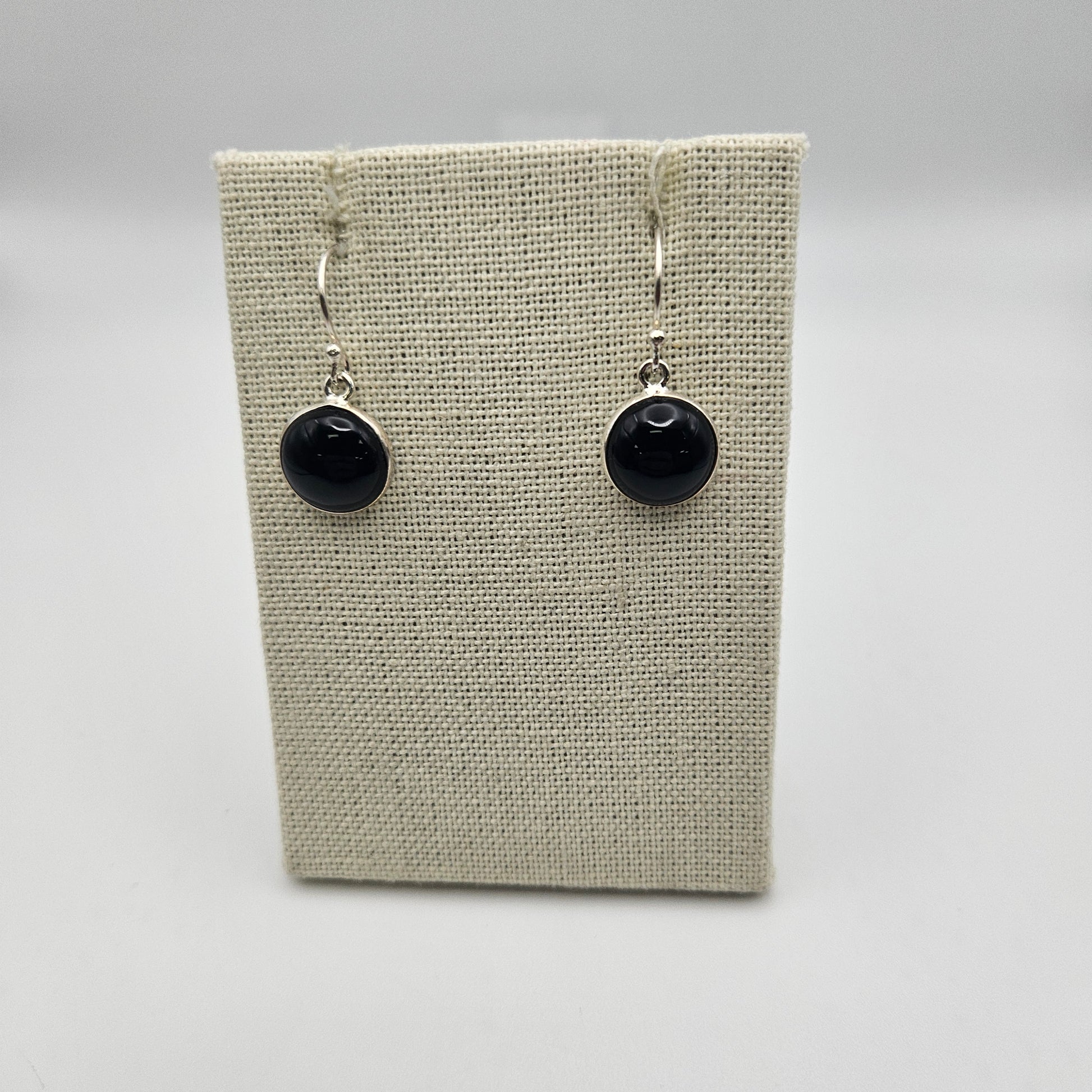 Sterling Silver Black Onyx Bezel Earrings.