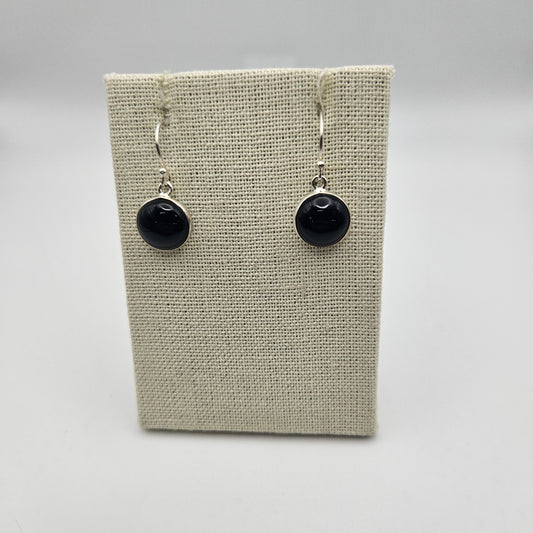 Sterling Silver Black Onyx Bezel Earrings.