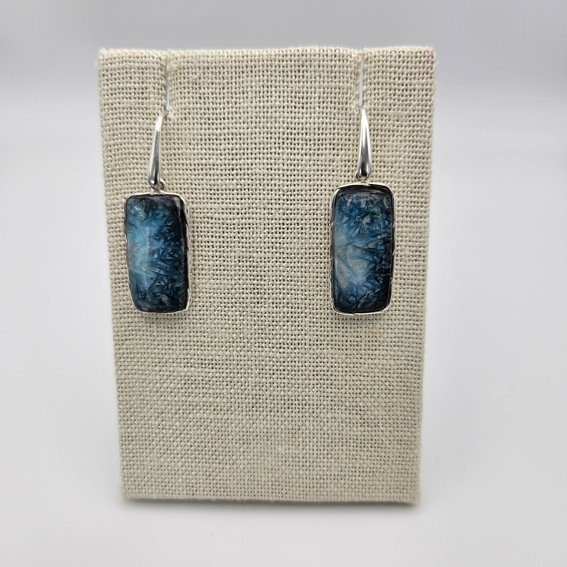 Sterling Silver Blue Ice Glacierite Rectangle Earrings 1 inch.