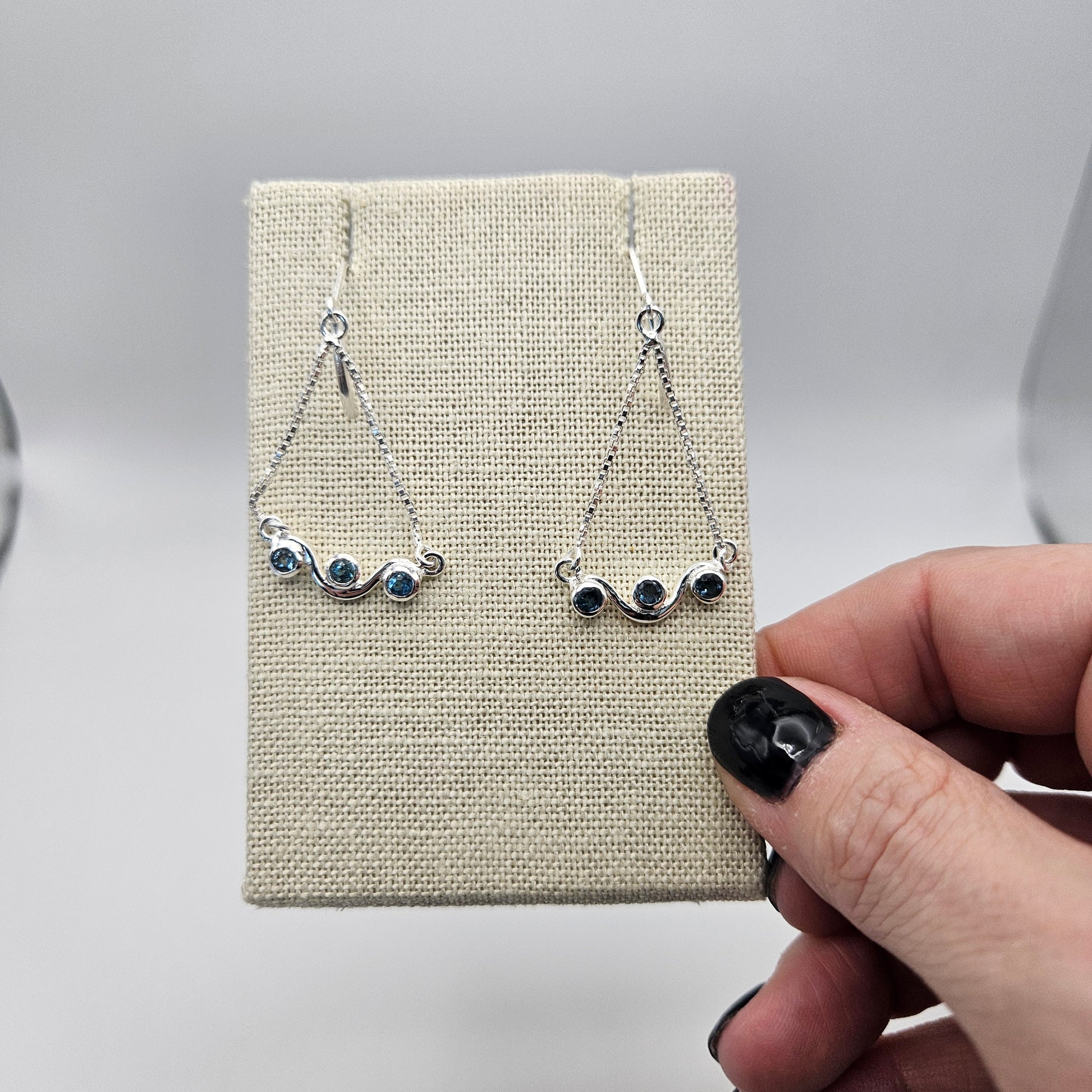 Sterling Silver Blue Topaz Multi Stone Earrings 1.25 inch.