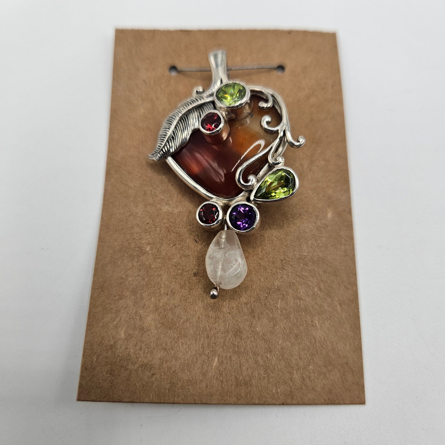 Sterling Silver Carnelian Garnet Pendant.