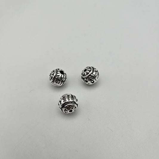 Sterling Silver Carved 3 Hole Guru Bead 12mm.